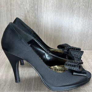 J.Renee Shoes Womens Sz 7 Gabriele Peep Toe High Heel Platform Pumps Satin Black